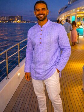 TANA Men's Long Sleeve Shirt XXL Purple Embroidered Linen